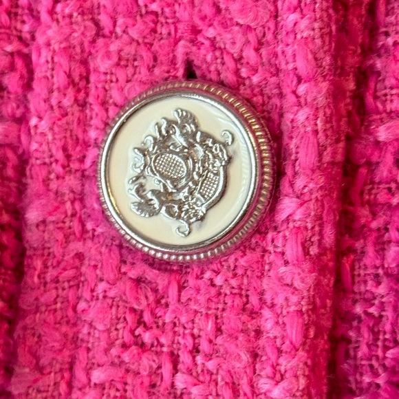 NWOT ZARA Pink Tweed Jacket with Embellished Silver Buttons Size XS - Picture 7 of 13
